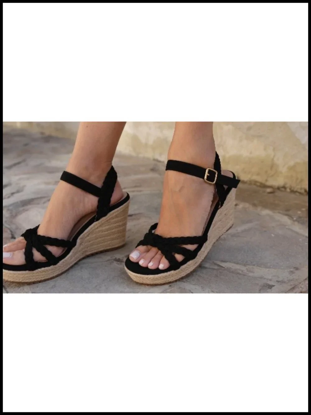 Braided Knot Ankle Strap Open Toe Platform Wedge Sandals with PU Insole and